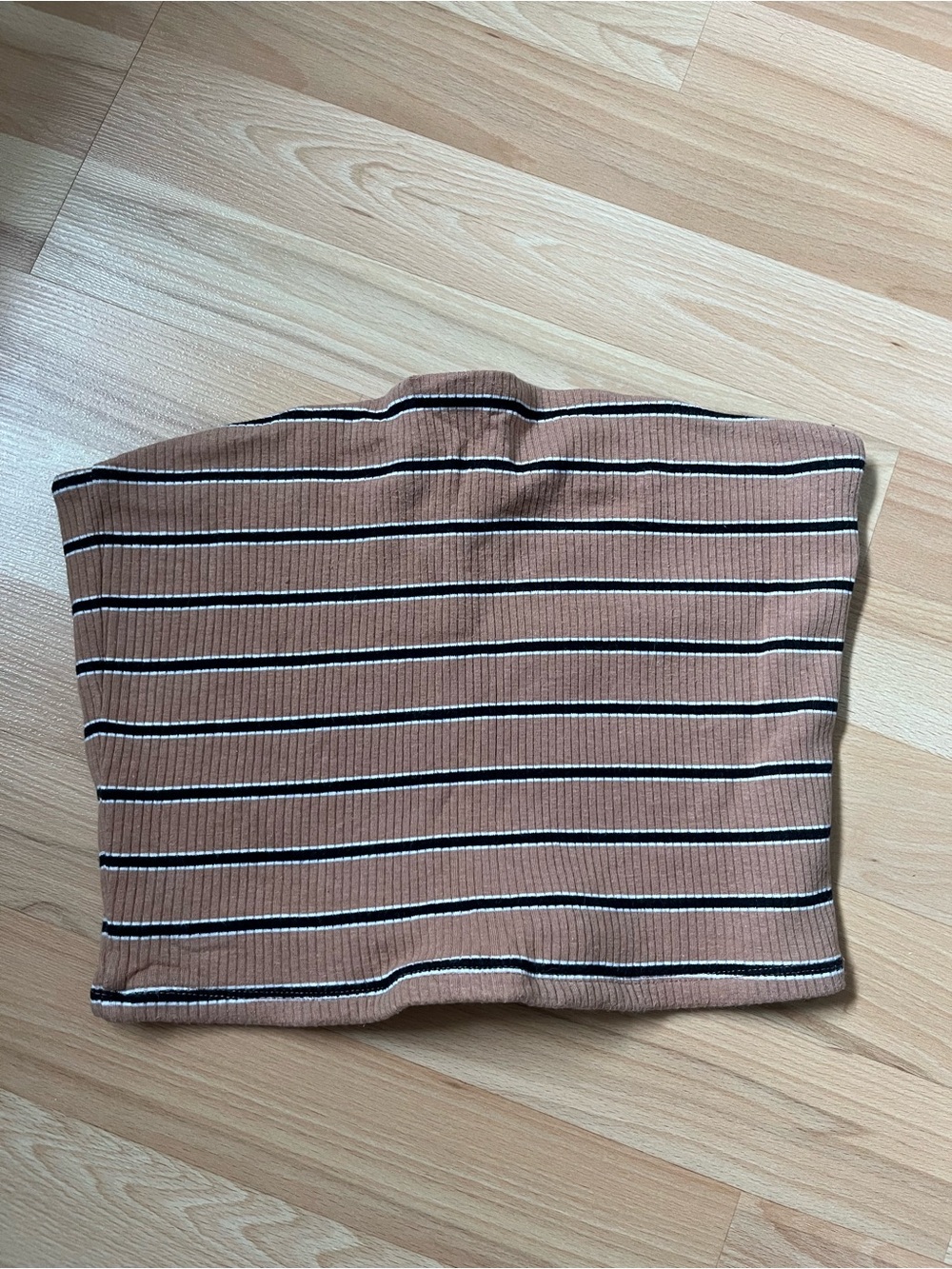Garage Ribbed Striped Bandeau in Tan, Black & White